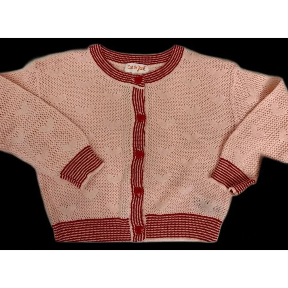 Cat & Jack Pointelle Heart Cardigan TODDLER GIRLS SIZE 2T Pink NEW